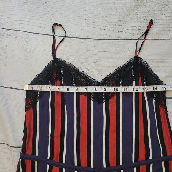 Zara Size XS TRF Cami Blue Red Striped Camisole Lightweight Satin Lace Trim - Picture 5 of 6